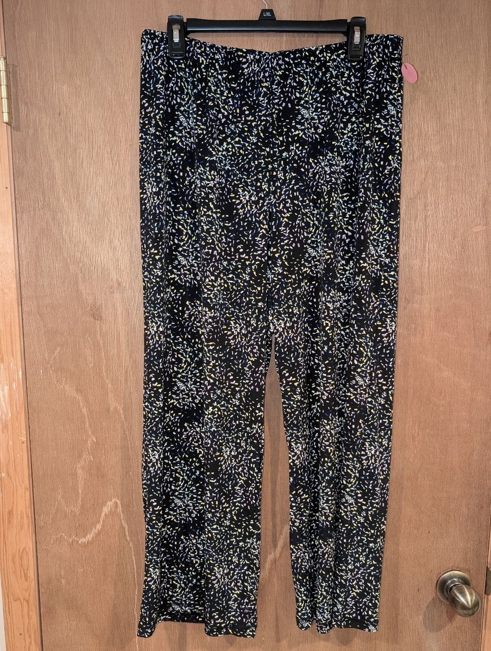 Black Multi Confetti Print Wide-Leg Pants